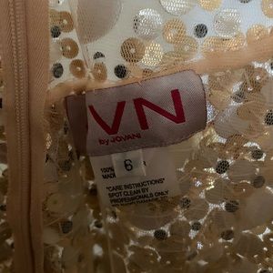 JVN by Jovani 21738 Gold Embellished Sheer High Slit Dress Size 6